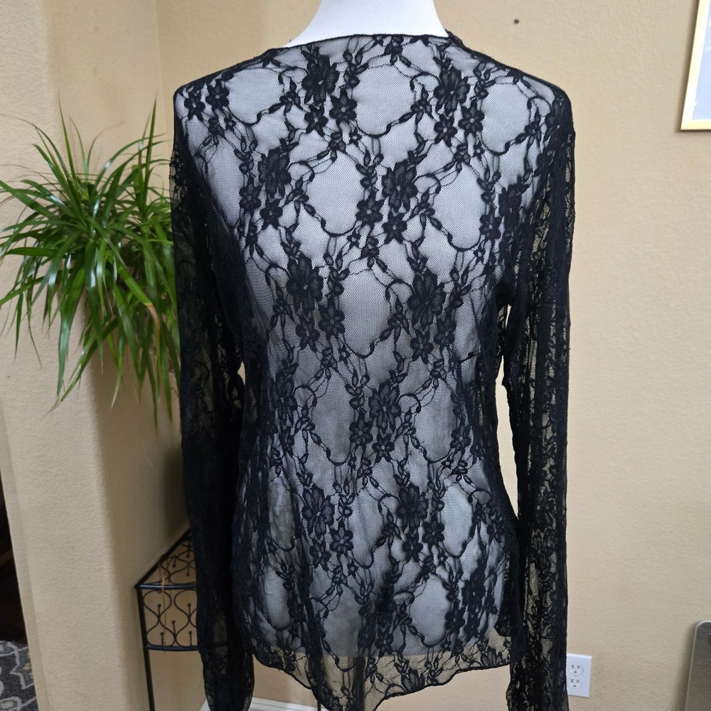 Avidlove Lace Top Women 2XL Black Sheer‎ Mesh Goth Grunge Whimsigoth Layering